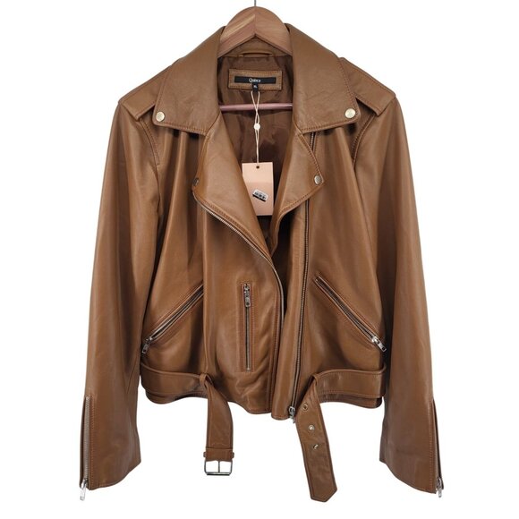 Quince 100% Leather Motorcycle Jacket XL Cognac NWT - Picture 2 of 9